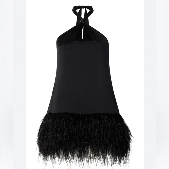 cinq a sept | Dresses | Cinq A Sept Silk Barb Black Feather Mini Halter  Dress Size 6 | Poshmark